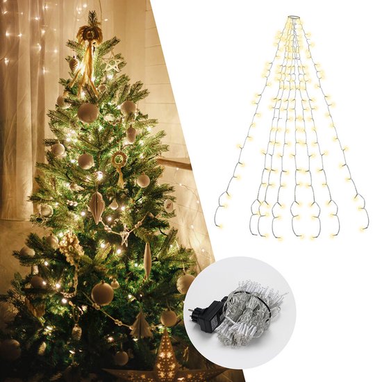 Led-kerstboomgordijn, met 6 strengen van 2 m, 120 leds, warmwit lichtnet, voor dennenboom of vlaggenmast, verlichting voor binnen en buiten