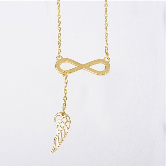 MeYuKu- Sieraden- 14 karaat gouden ketting met infinity en bladhanger