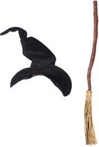 Smiffys - Ensemble de déguisement de sorcière - luxe pour femme - chapeau de sorcière avec balai 90 cm