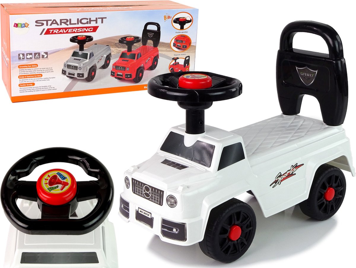 Starlight Traversing Mercedes look loopauto met claxon en rugsteun vanaf 1 jaar 47 x 22 x 39 cm wit
