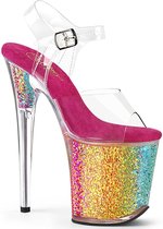 Pleaser - FLAMINGO-808RG-02 Sandaal met enkelband, Paaldans schoenen - US 9 - 39 Shoes - Regenboog/Transparant