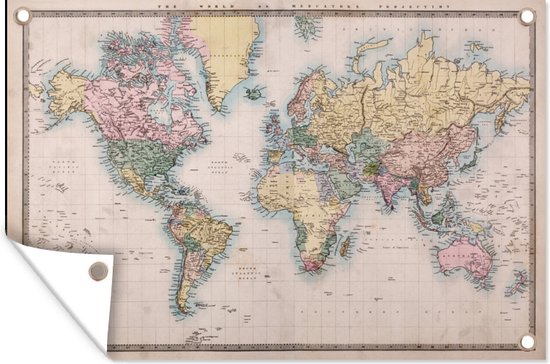 Wereldkaart - Vintage - Wereld - Tuindoek