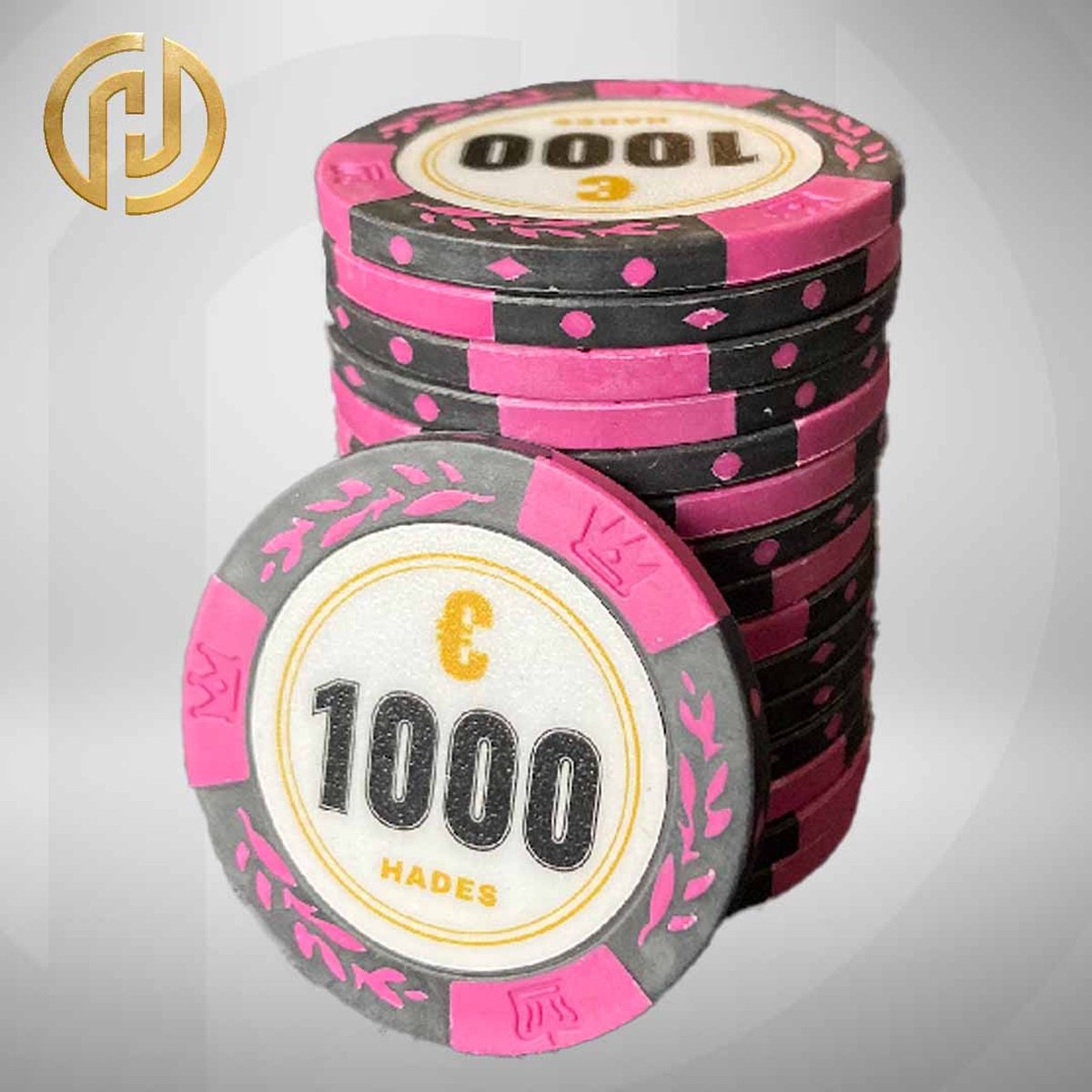 Mec Hades Cashgame Classic Poker Chips €1.000 donkerroze (25 stuks) pokerchips pokerfiches poker fiches clay chips pokerspel pokerset poker set