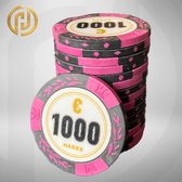 Hades Cashgame Classic Poker Chips €1.000,- donkerroze (25 stuks) - pokerchips - pokerfiches - poker fiches - clay chips - pokerspel - pokerset - poker set