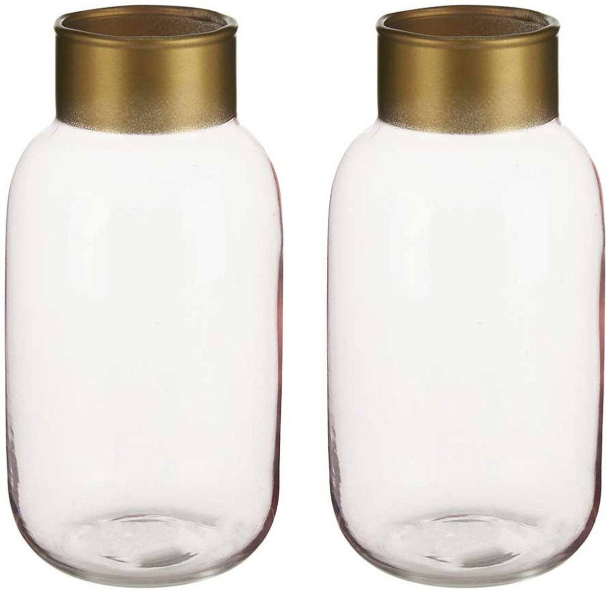 Giftdecor Bloemenvazen 2x stuks - Glas - roze/goud - 12 x 24 cm Transparant
