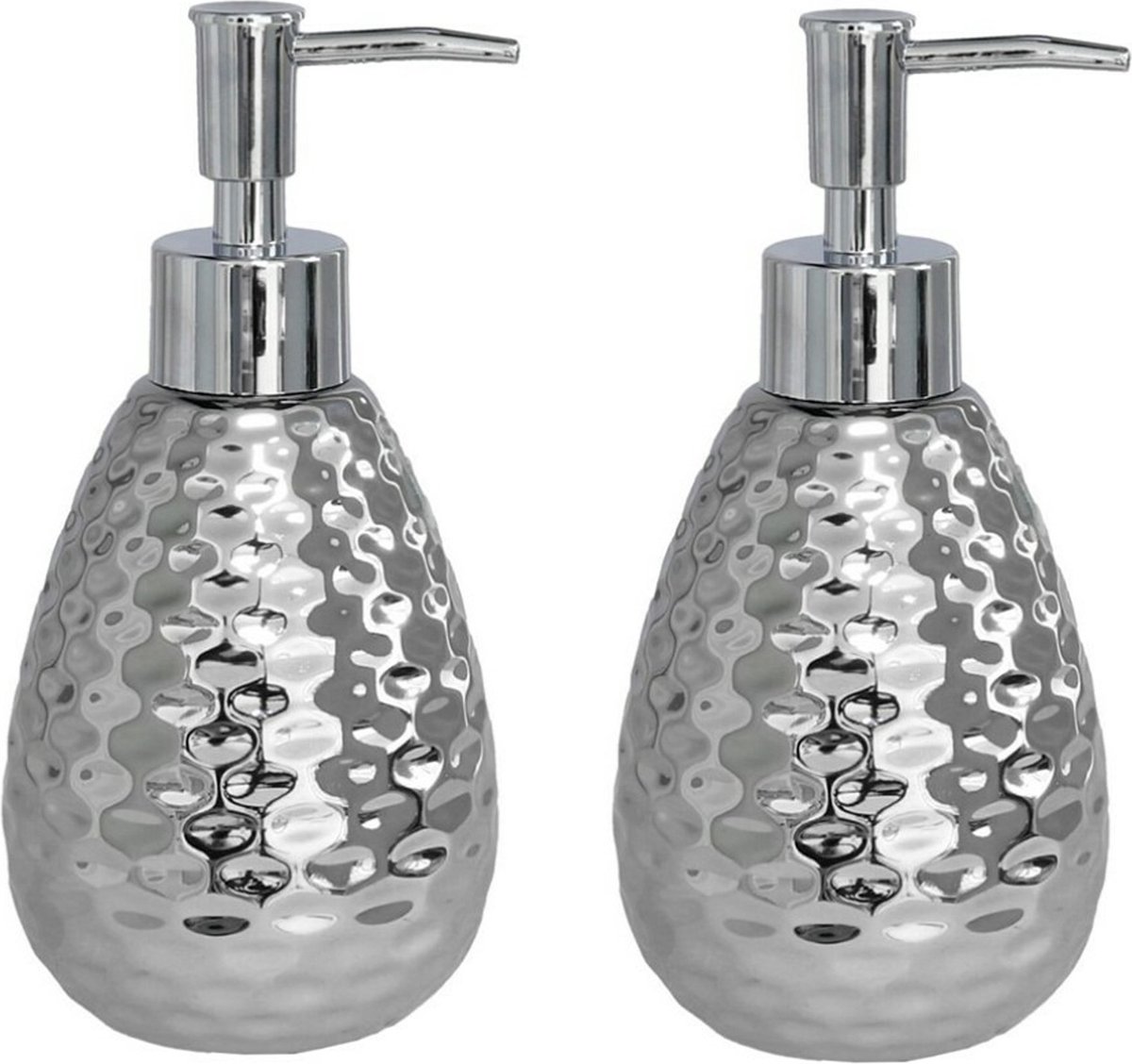 Berilo - 2x Zeeppompje/dispenser zilver glanzend metaal 8 x 17 cm