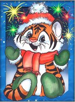 Diamond painting kit "Little tiger and fireworks" 15x20 cm  vierkante steentjes