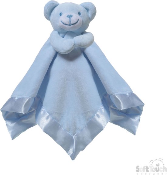 Soft Touch Knuffeldoekje Beertje Met Naam-persoonlijk kraamcadeau 38 x 38 Cm BC21 Kleur: Blauw van Soft Touch — afbeelding 2