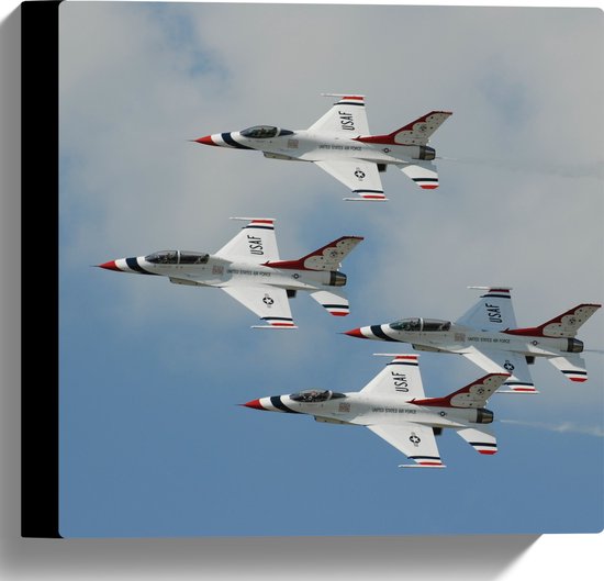 WallClassics - Canvas  - Groepje Franse Vliegtuigen in de Lucht - 30x30 cm Foto op Canvas Schilderij (Wanddecoratie op Canvas)