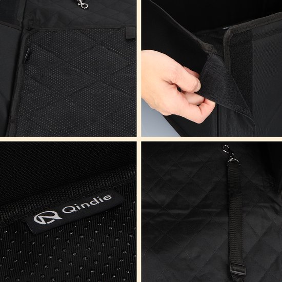 Qindie – Hondenautostoel – Veilig hondenzitje auto met verstelbaar hondentuigje – Waterdichte 600D Oxford automand – Opvouwbare autostoel voor kleine honden – Zwart