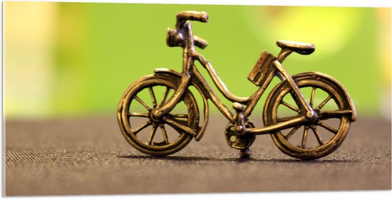 WallClassics - Acrylglas - Miniatuurbeeld van Gouden Fiets - 100x50 cm Foto op Acrylglas (Wanddecoratie op Acrylaat)