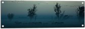 WallClassics - Tuinposter – Paarden in de Mist - 90x30 cm Foto op Tuinposter  (wanddecoratie voor buiten en binnen)
