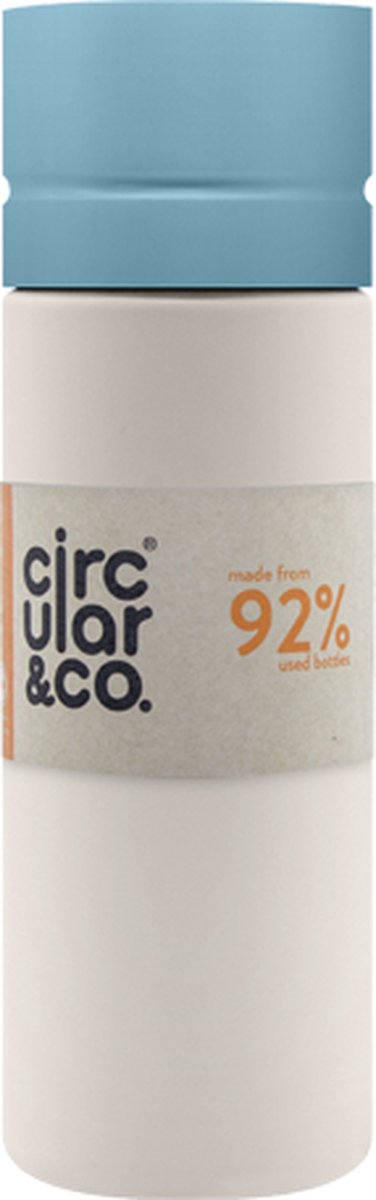 Circular&Co. herbruikbare to go waterfles 21oz/600ml crème/blauw