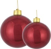 House of Seasons grote kerstballen - 2x st - donkerrood- 15-20 cm - kunststof