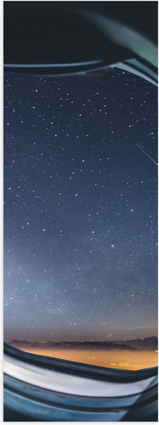 WallClassics - Poster Glanzend – sterrenhemel vanuit Vliegtuig - 30x90 cm Foto op Posterpapier met Glanzende Afwerking