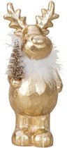 Moderne eland goud met witte veren boa & dennenboom - Moderne eland goud met witte veren boa & kerstboom, hoogte: 23cm