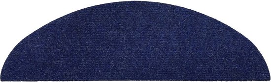 Halve cirkel vormige, donkerblauwe trapmat met textuur.