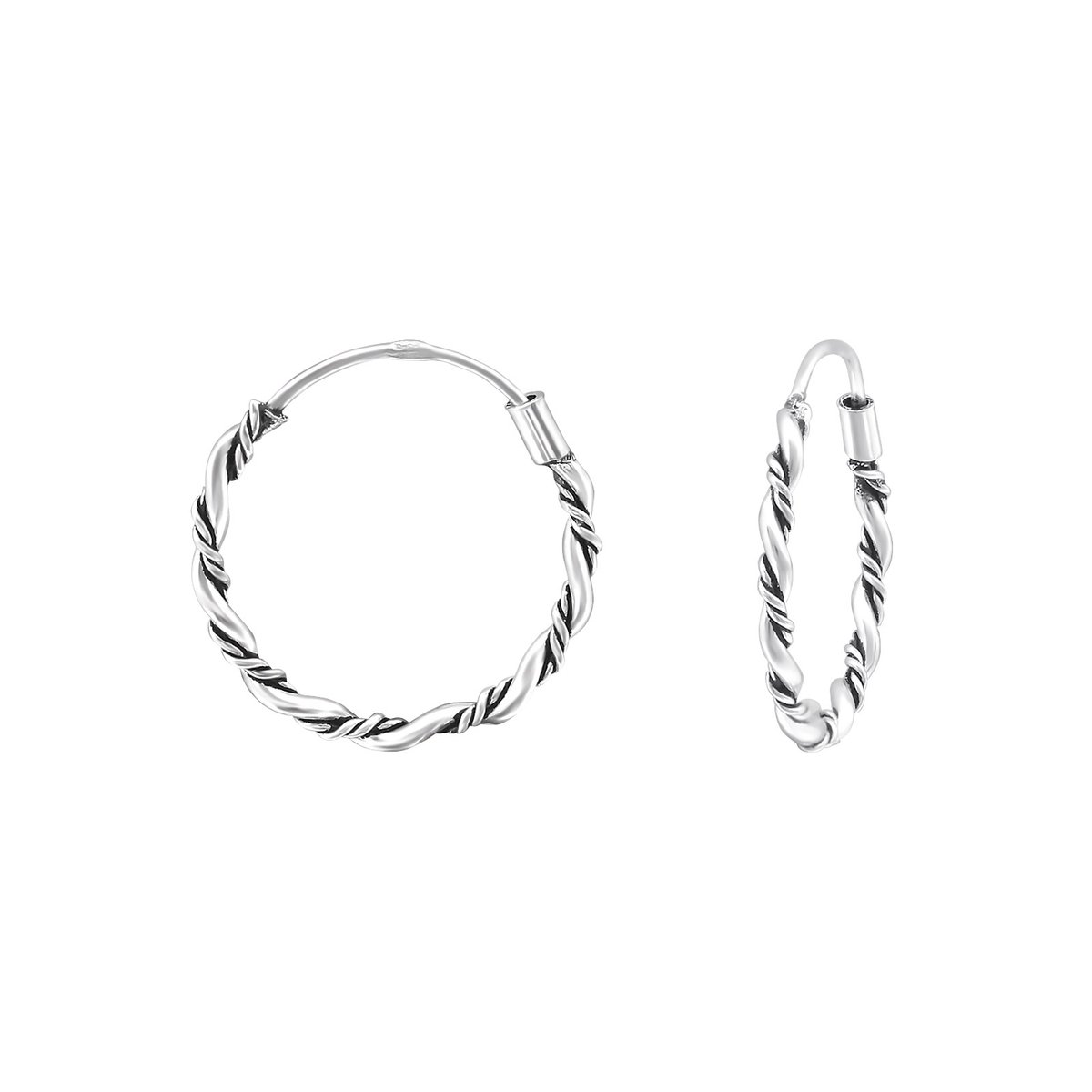 Amanto Oorbellen Bonnie - 925 Zilver Geoxideerd - Bali - 2mm - ∅16mm
