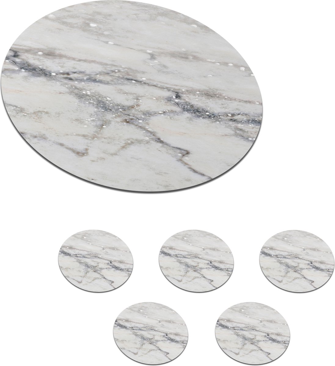 Onderzetters voor glazen - Rond - Marmer - Steen - Wit - Grijs - 10x10 cm - Glasonderzetters - 6 stuks