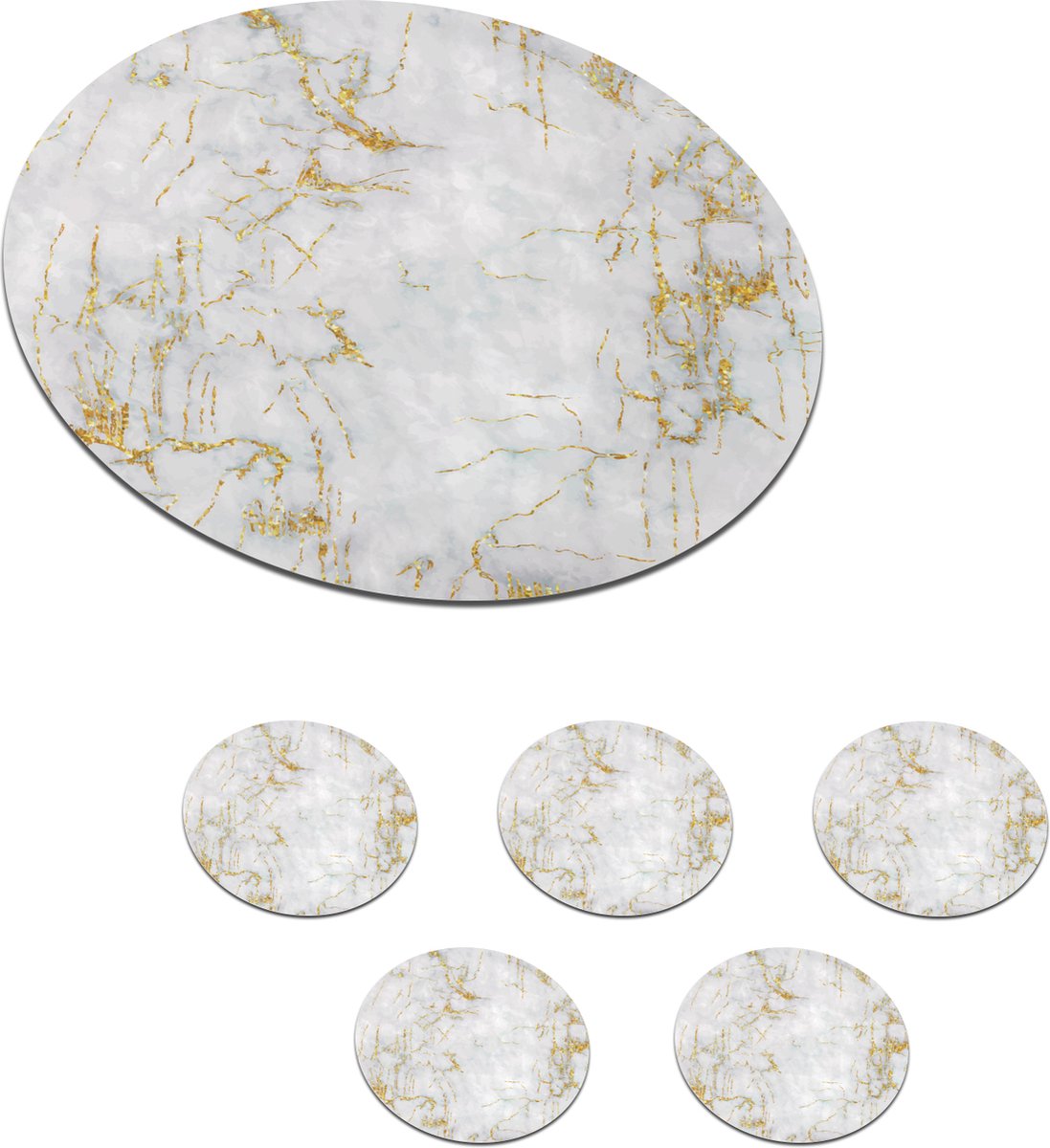 Onderzetters voor glazen - Rond - Marmer - Goud - Wit - 10x10 cm - Glasonderzetters - 6 stuks