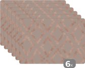 Placemat - Placemats kunststof - Patronen - Roze - Beige - 45x30 cm - 6 stuks - Hittebestendig - Anti-Slip - Onderlegger - Afneembaar