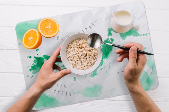 Set de table enfants - Set de table - Napperons plastique - Wereldkaart - Vert - Rose des vents - 45x30 cm - 6 pièces - Résistant à la chaleur - Antidérapant - Coussinet - Amovible