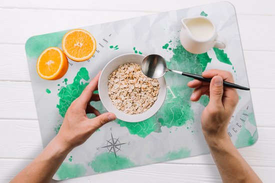 Set de table enfants - Set de table - Napperons plastique - Wereldkaart - Russie - Vert - 45x30 cm - 6 pièces - Résistant à la chaleur - Antidérapant - Coussinet - Amovible