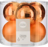 House of Seasons zes oranje kerstballen glas D 8 cm