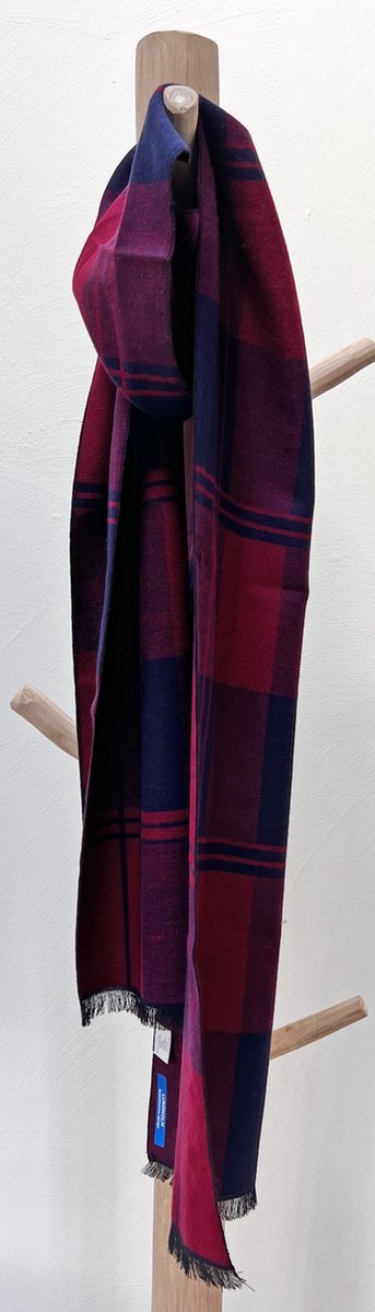 Lundholm Sjaal heren winter xl geblokt - hoogwaardige kwaliteit met wol - sjaal donkerblauw rood- mannen cadeautjes tip | Scandinavisch design - Sylt serie