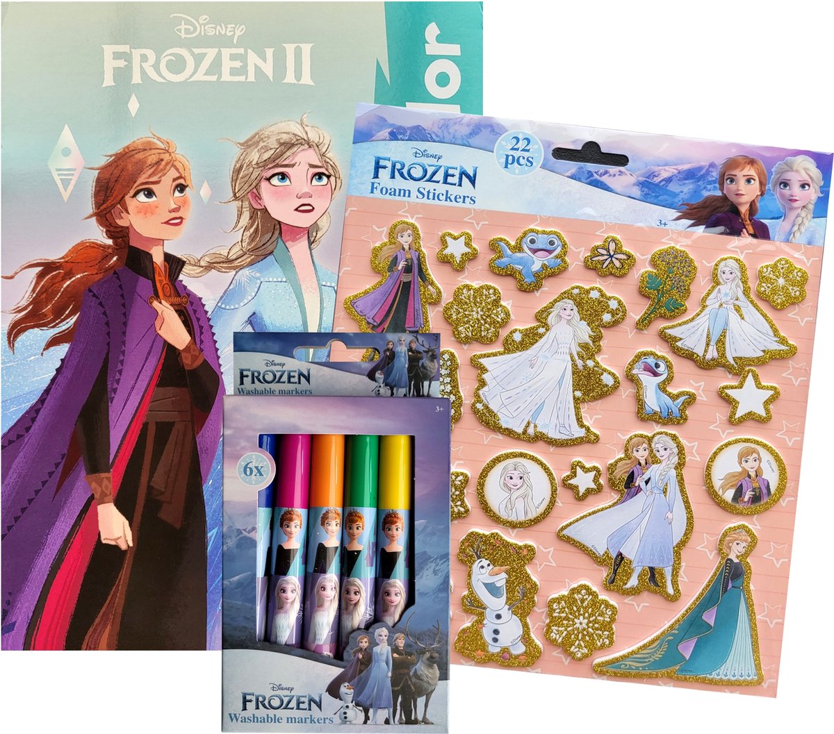 Disney Frozen - Kleurboek 32 pagina's waarvan 17 kleurplaten en 17 gekleurde illustraties - 22 foam stickers - 6 x uitwasbare stiften - Turqoise - kerst - sinterklaas - cadeau - kado