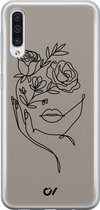 Samsung A50 hoesje - Oneline Face Flower - Geometrisch patroon - Grijs - Soft Case Telefoonhoesje - TPU Back Cover - Casevibes