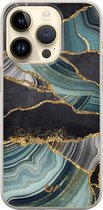 Hoesje geschikt voor Apple iPhone 14 Pro - Marble Jade Stone - Marmer - Multi - Apple Soft Case Telefoonhoesje - TPU Back Cover - Casevibes