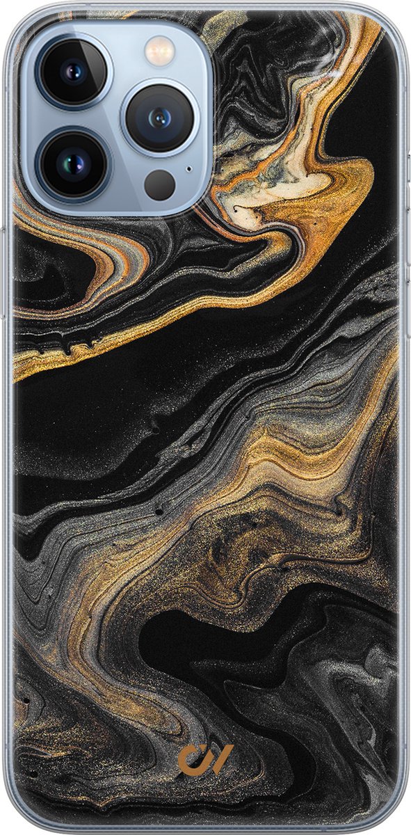 iPhone 13 Pro Max hoesje siliconen - Marble Golden Black - Marmer - Goud - Apple Soft Case Telefoonhoesje - TPU Back Cover - Casevibes