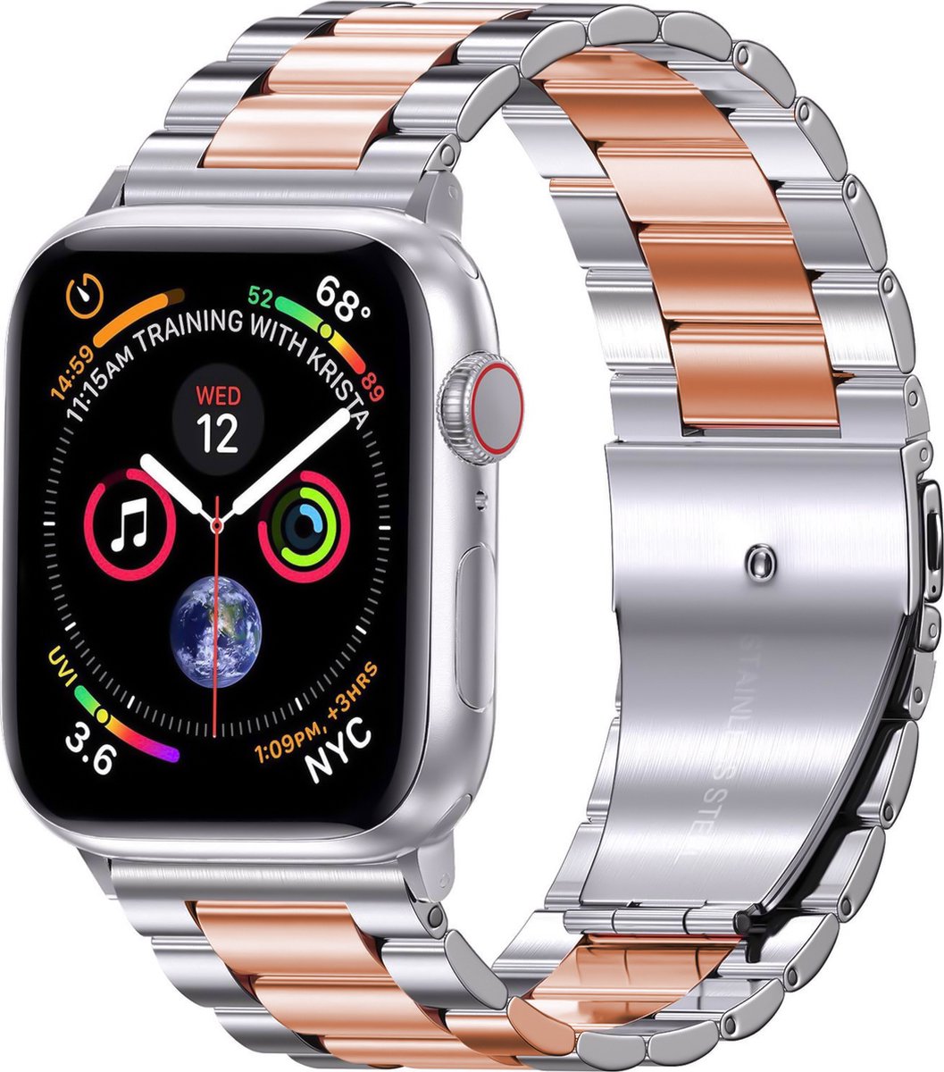 123watches kralen stalen schakel band - zilver rose goud - 44, 45, 46 & 49mm - Geschikt voor Apple Watch 1/2/3/4/5/6/7/8/9/10/SE/Ultra