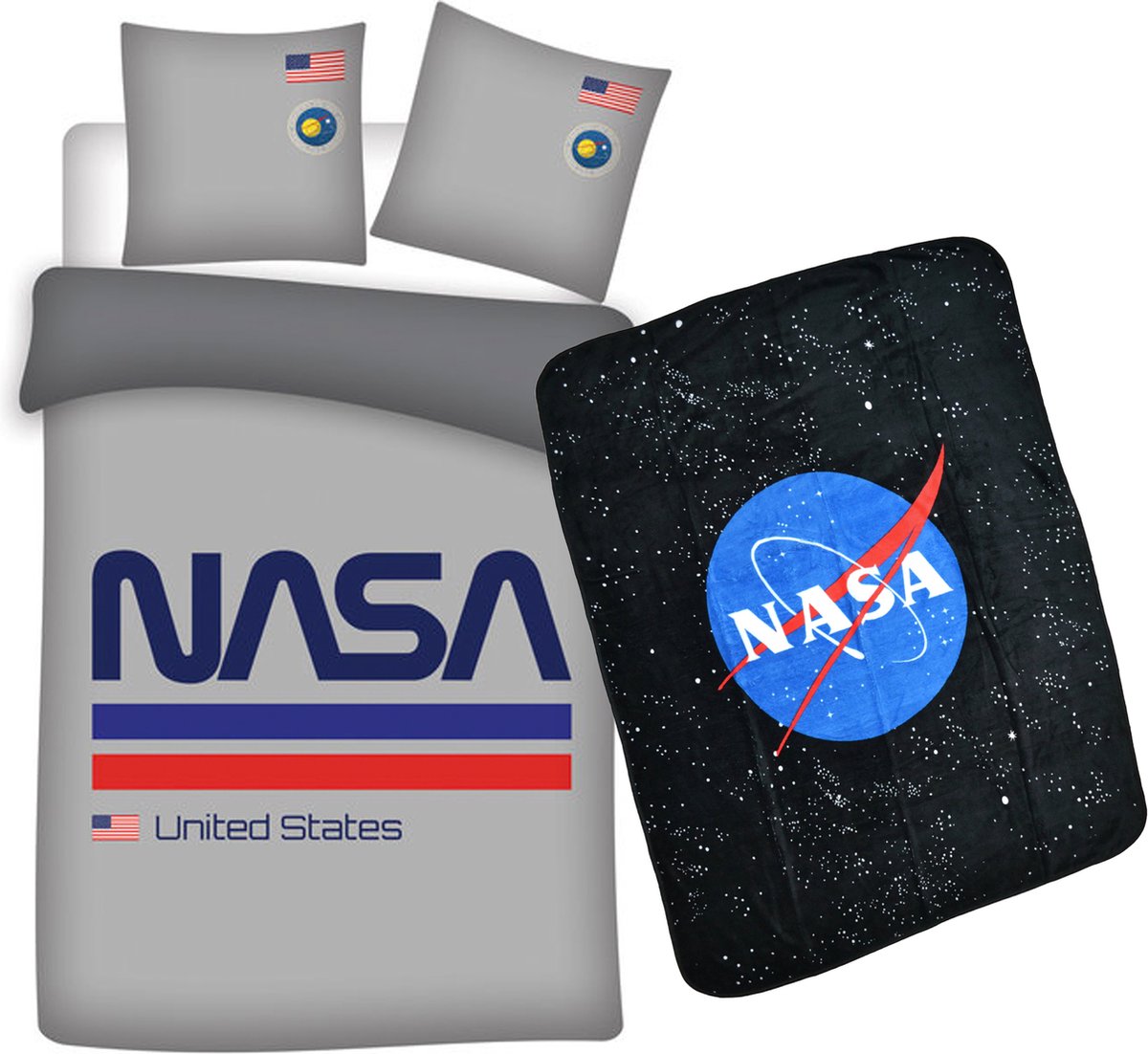 Dekbedovertrek NASA- ruimtevaart- 1persoons- 140x200cm- Polyester- incl. NASA Fleece deken 120x150cm.