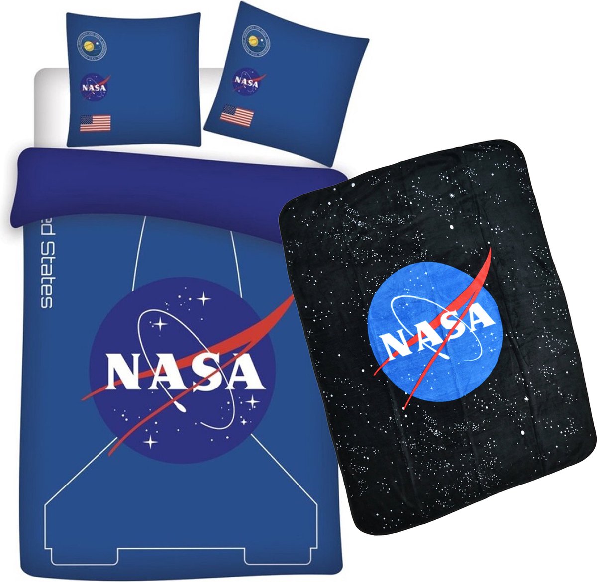 Dekbedovertrek NASA- ruimtevaart- 1persoons- 140x200cm- Polyester- incl. NASA Fleece deken 120x150cm.