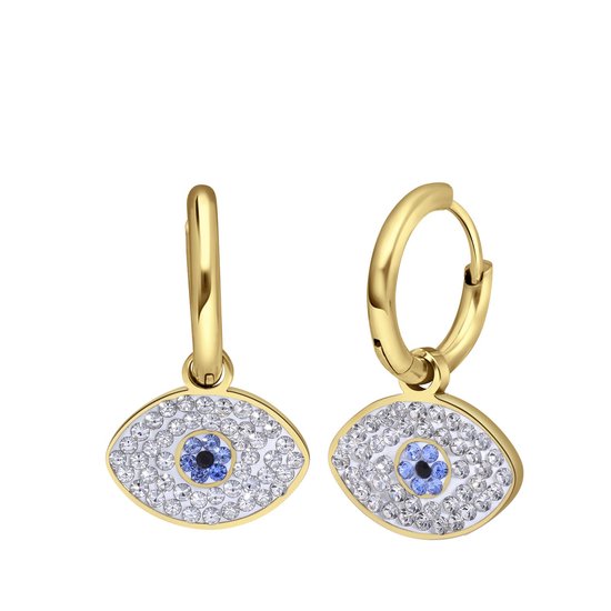 Lucardi - Boucles d'oreilles pour femme en plaqué or avec œil en cristal - Boucles d'oreilles d'oreilles - Cadeau - Acier -