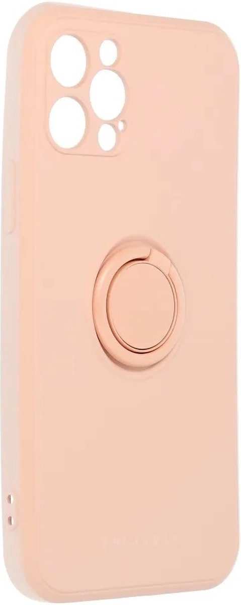 Roar Amber Siliconen Back Cover hoesje met Ring iPhone 12 Pro - Roze