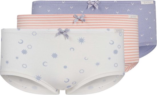 Skiny Korte short - 3 Pack 2851 White/Blue - maat 176 (176) - Meisjes Kinderen - Katoen/elastaan- 030035-2851-176