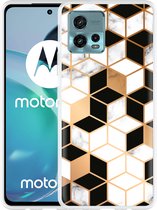 Motorola Moto G72 Hoesje Black-white-gold Marble - Designed by Cazy