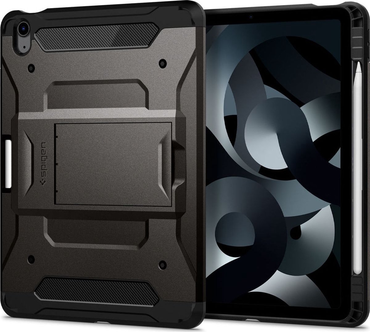 Apple iPad Air 5 10.9 (2022) Hoes - Spigen - Tough Armor Pro Serie - Hard Kunststof Backcover - Gunmetal - Hoes Geschikt Voor Apple iPad Air 5 10.9 (2022)