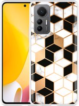 Xiaomi 12 Lite Hoesje Black-white-gold Marble - Designed by Cazy