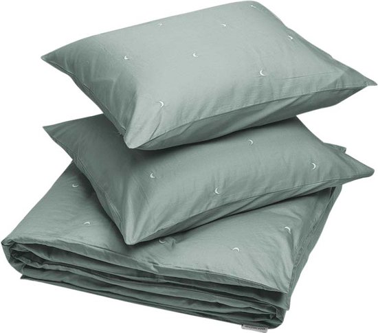 dekbedovertrek Yumeko coton satin vert d'eau lune 200x220 avec 2 taies d'oreiller 60x70 - Bio, éco & commerce équitable