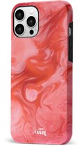 xoxo Wildhearts Marble Red Lips - Double Layer - Hardcase hoesje geschikt voor iPhone 14 Pro Max hoesje - Rood hoesje - Marmer case geschikt voor iPhone 14 Pro Max hoesje rood - Shockproof beschermhoes - Rood
