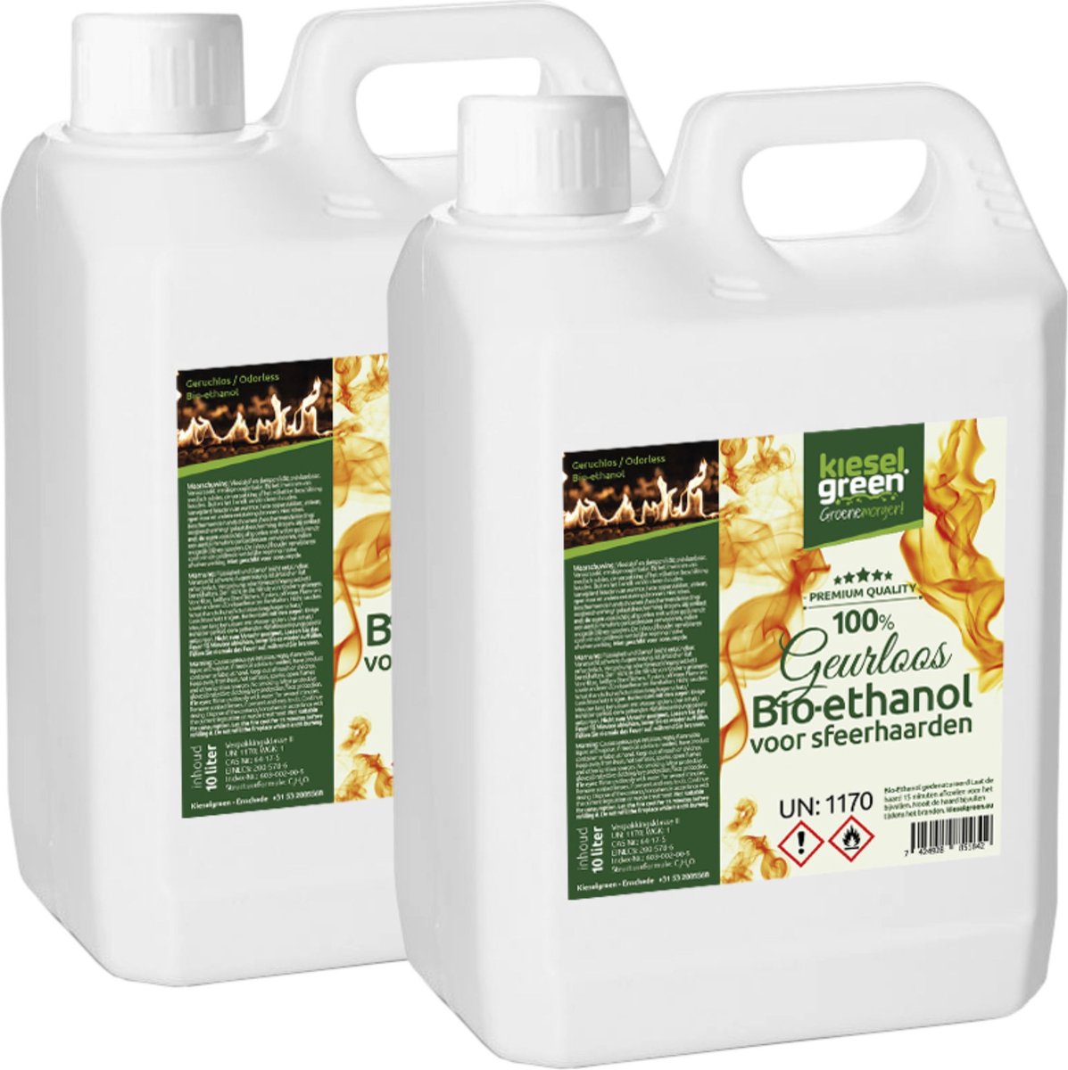 KieselGreen 20 Liter Bio-Ethanol Geurloos - Bioethanol 96.6%, Veilig voor Sfeerhaarden en Tafelhaarden, Milieuvriendelijk - Premium Kwaliteit Ethanol voor Binnen en Buiten