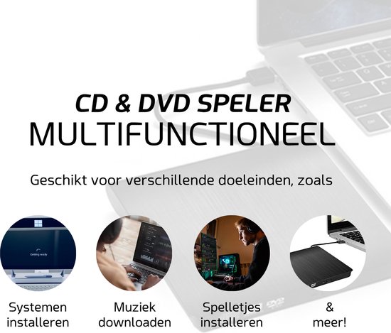 Externe DVD & CD Speler - Externe DVD Speler voor Laptop - Externe DVD Speler Geschikt Voor Windows, Linux & Mac - USB 3.0 - NIEUWSTE VERSIE DVD Speler — afbeelding 4