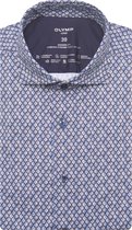 OLYMP Luxor modern fit overhemd 24/7 - tricot - blauw met wit dessin (contrast) - Strijkvriendelijk - Boordmaat: 39