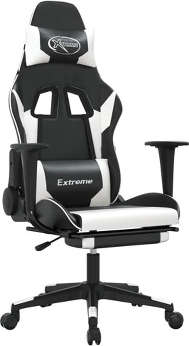 vidaXL Gamestoel - met - voetensteun - kunstleer - zwart - en - wit zwart en wit