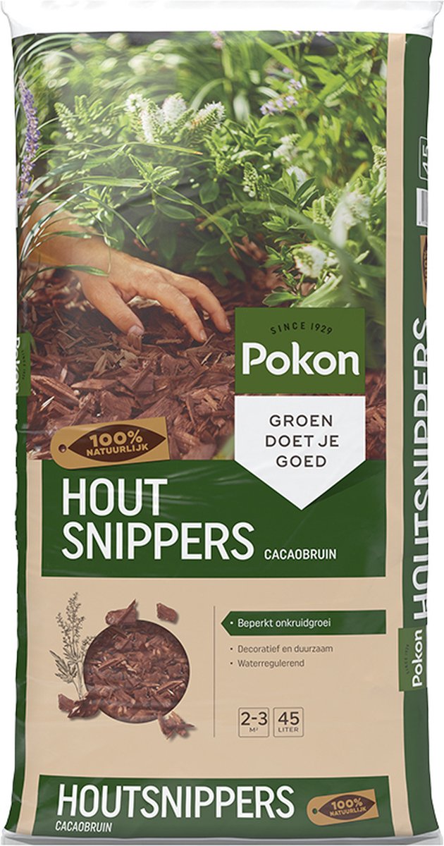 Pokon Houtsnippers Cacaobruin - 45L - Houtsnippers bodembedekking tuin - Beperkt onkruidgroei - Waterregulerend - Pokon
