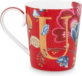 Pip studio mug alphabet - U - Blushing Birds rouge - mug - 350ml - porcelaine - mug lettre U - fleurs